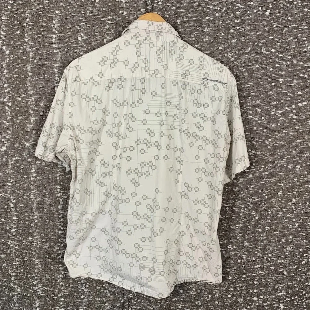 Oakley Button‎ Up Short Sleeve Shirt White/Gray Embroidered Logo Men's XL